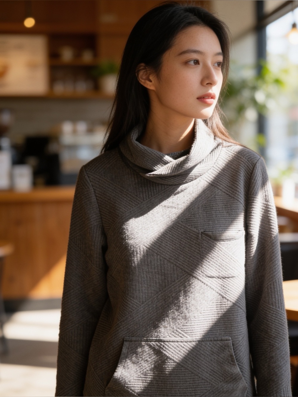 Stillwater | Women’s Grey High Neck Cowl Neck Sweater | L